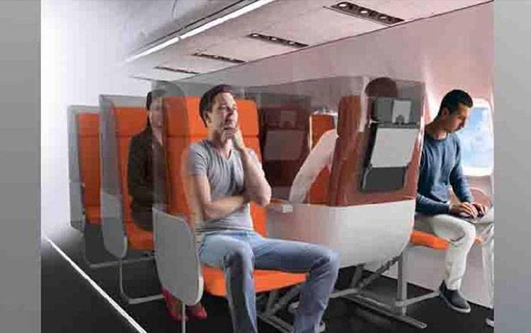 Desain baru kursi penumpang pesawat terbang untuk mencegah penularan virus corona. Foto: Instagram aviointeriors