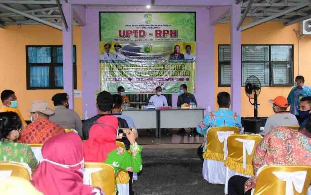 Wali Kota Palangka Raya Fairid Naparin saat menghadiri panen perdana ayam broiler di Kalampangan, Kamis, 7 Januari 2021.