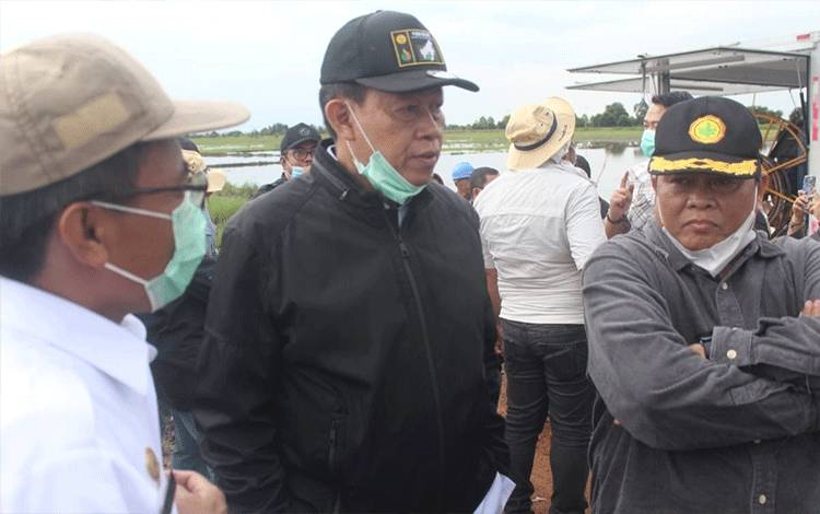 Sekjen Kementerian Pertanian RI, Momon Rusmono meninjau lokasi food estate di Desa Bentuk Jaya Blok A5.