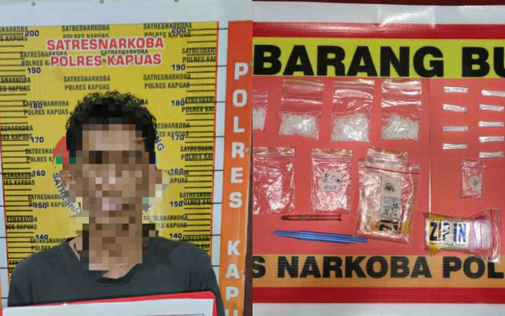 Terduga pelaku kasus sabu dan barang bukti diamankan Satresnarkoba Polres Kapuas.