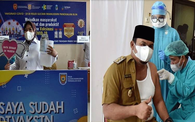 Bupati Kobar Nurhidayah dan Wakil Bupati Kobar Ahmadi Riansyah disuntik vaksin.