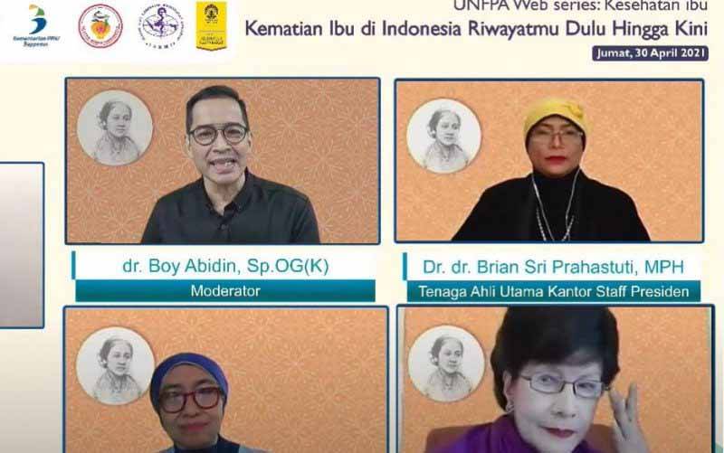 Tangkapan layar UNFPA Web Series dengan tema Kematian Ibu di Indonesia Riwayatmu Dulu Hingga Kini, Jumat (30/4). (foto : KSP)