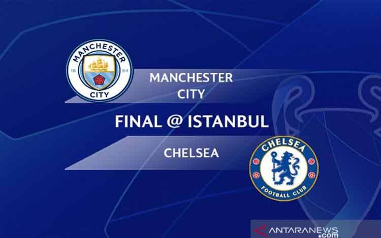 Ilustrasi pertandingan final Liga Champions 2020/21 antara Manchester City melawan Chelsea yang dijadwalkan berlangsung di Stadion Olimpiade Ataturk, Istanbul, Turki, pada 29 Mei 2021