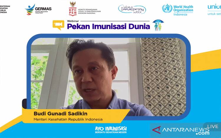 Menteri Kesehatan Budi Gunadi Sadikin saat memberikan materi dalam webinar Pekan Imunisasi Dunia 2021. (ANTARA/Tangkapan layar Youtube Kemenkes)