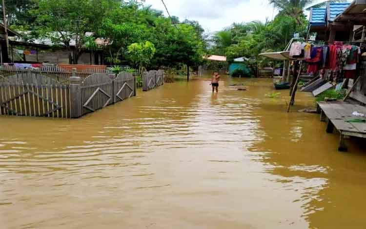 Permukiman warga di Desa Muara Inu Kecamatan Lahei terendam banjir