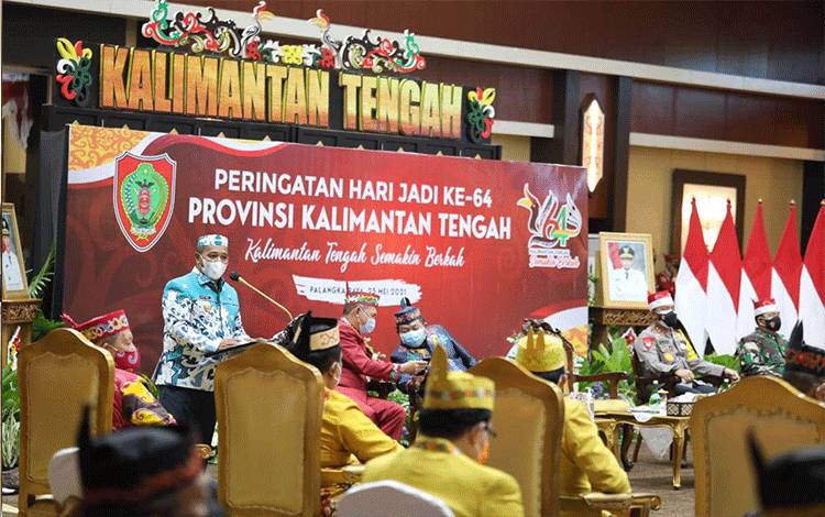 Peringatan Hari Jadi ke-64 Provinsi Kalimantan Tengah di AulaJayang Tingang Lantai II Kantor Gubernur Kalteng, Minggu, 23 Mei 2021(foto:asep).