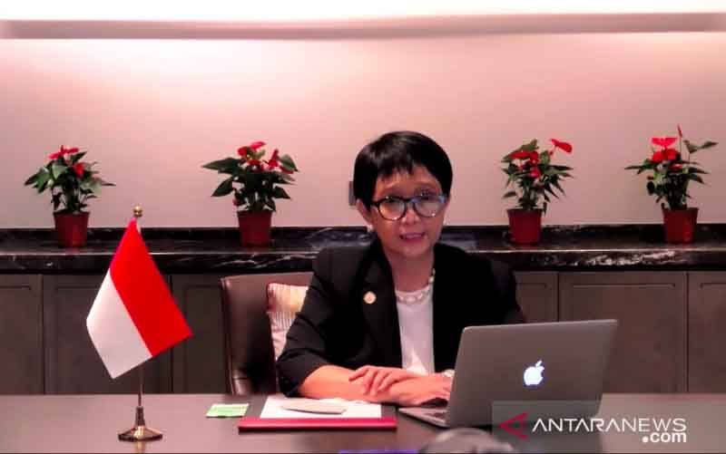 Tangkapan layar Menteri Luar Negeri RI Retno Marsudi, dalam konferensi pers usai Pertemuan Khusus Menteri Luar Negeri Perhimpunan Bangsa-Bangsa Asia Tenggara (ASEAN) dan China, di Chongqing, China, Senin (7/6/2021). (foto : ANTARA/Aria Cindyara)