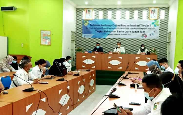 Pertemuan dalam rangka monitoring evaluasi program imunisasi triwulan II tahun 2021 yang dilaksanakan Dinas Kesehatan Barito Utara, Rabu 16 Juni 2021
