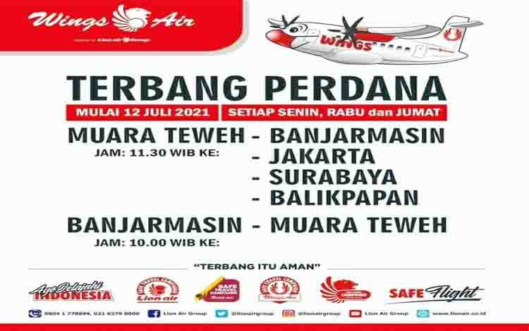 Jadwal penerbangan maskapai Wing Air di Bandara Haji Muhammad Sidik