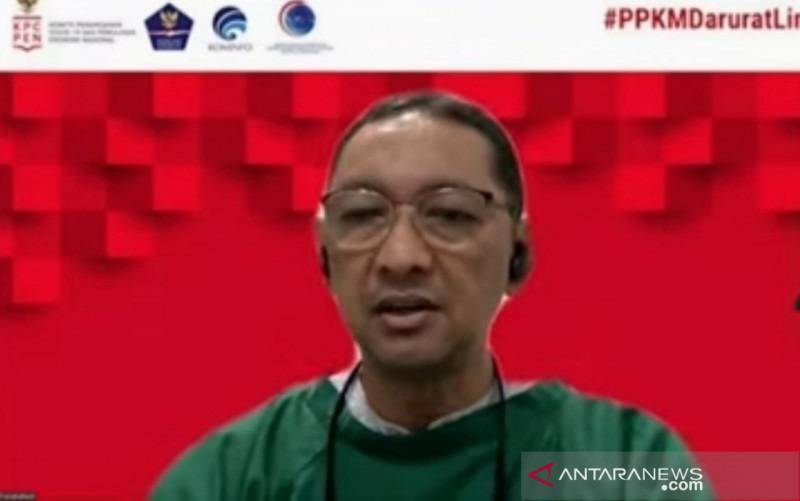 Tangkapan layar Dokter spesialis paru dari RSUP Persahabatan Jakarta, dr Praseno Hadi Sp.P saat [ernyataan pers harian PPKM Darurat yang dipantau di Jakarta, Minggu (4/7/2021). (foto : ANTARA/Desi Purnamawati)