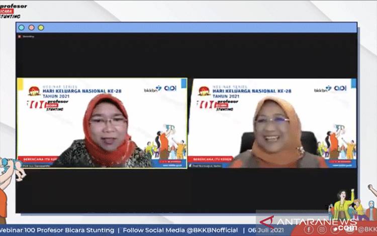 Tangkapan layar Guru Besar Departemen Gizi Fakultas Kedokteran Universitas Hassanuddin Makassar Nurpudji A Taslim (kanan) dalam acara seminar daring Hari Keluarga Nasional 2021 oleh BKKBN, Kamis (8/7/2021). (ANTARA/Devi Nindy)