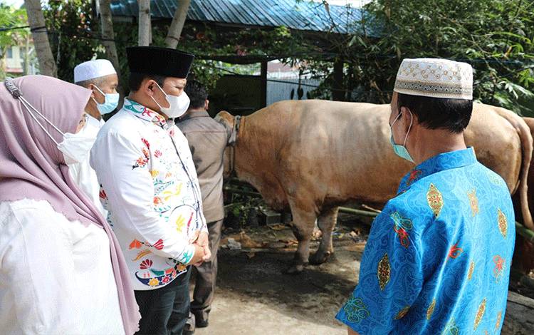Wakil Gubernur Kalteng H. Edy Pratowo saat menyerahkan bantuan sapi kurban untuk masyarakat (Foto:Asep)