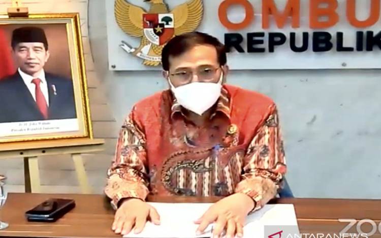 Ketua Ombudsman Republik Indonesia Mokh. Najih menyampaikan hasil pemeriksaan dugaan maladministrasi pada proses alih status pegawai KPK menjadi ASN, saat jumpa pers virtual di Jakarta, Rabu (21/7/2021)