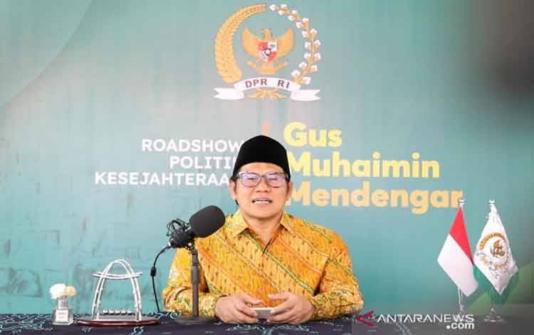 Wakil Ketua DPR Abdul Muhaimin Iskandar melakukan Roadshow Politik Kesejahteraan bersama warga Kalimantan Barat secara virtual, Kamis (12/8/2021). (ANTARA/HO DPR)
