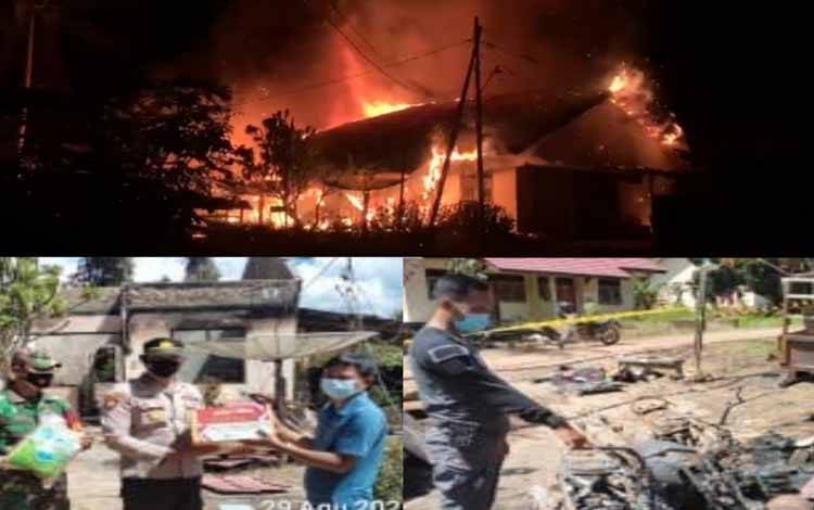 Rumah warga di Kelurahan Pangkut terbakar. Kapolsek Aruta Ipda Agung Sugiharto Beri bantuan pada korban