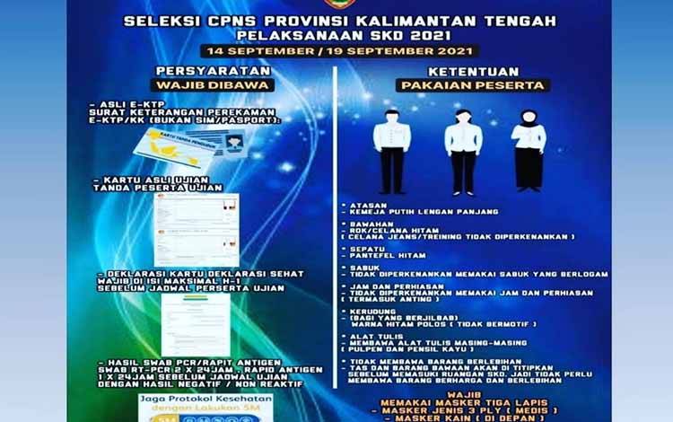 Pamplet persyaratan wajib dibawa dan ketentuan pakaian yang harus diperhatikan peserta SKD CPNS Pemprov Kalteng