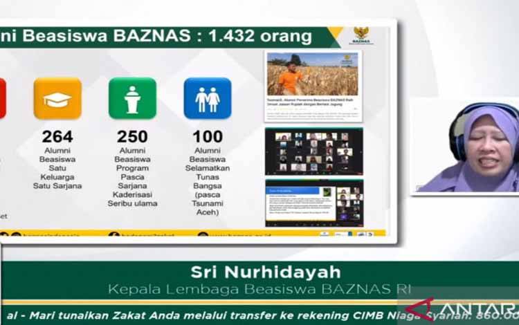 Kepala Lembaga Beasiswa BAZNAS RI Sri Nurhidayah saat meluncurkan program beasiswa bagi santri via daring, Selasa (14/9/2021)