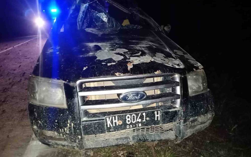 Kondisi mobil yang mengalami kecelakaan tunggal di Kecamatan Tewah, Senin, 27 September 2021.