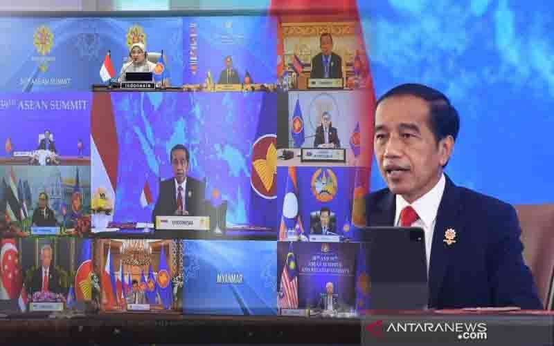 Presiden Joko Widodo mengikuti KTT ASEAN yang digelar secara virtual. (foto : ANTARA/HO-Kemnaker)