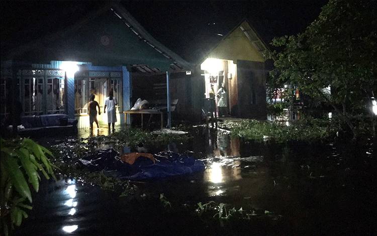 Pemukiman warga di Desa Sungai Undang, saat terendam akibat air pasang Rabu malam.