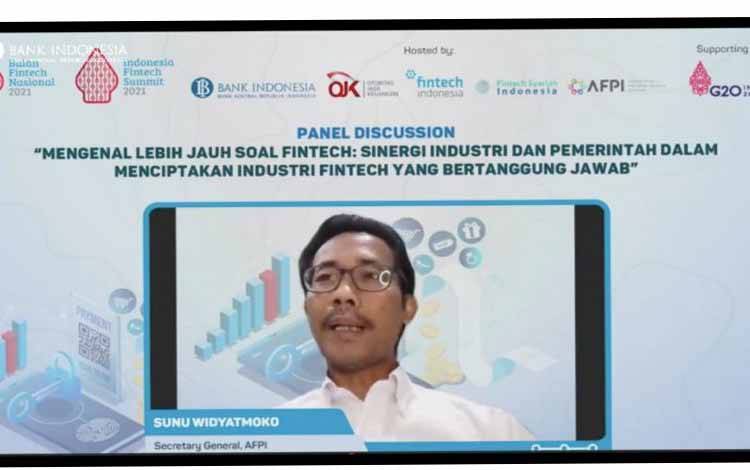 Sekretaris Jenderal Asosiasi Fintech Pendanaan Bersama Indonesia, Sunu Widyatmoko saat webinar Bulan Fintech Nasional, Kamis (11/11/2021)