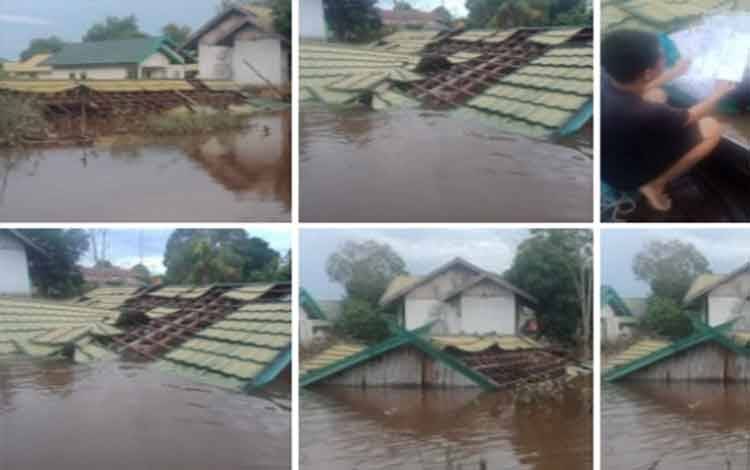 Sebuah rumah tenaga kesehatan atau nakes di Desa Baun Bango, Kecamatan Kamipang ambruk terdampak banjir.