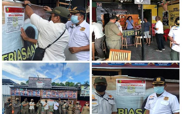 Satpol PP Kota Palangka Raya saat melaksanakan penyegelan salah satu kafe di Taman Tunggal Sangomang (Dokumentasi Satpol PP)
