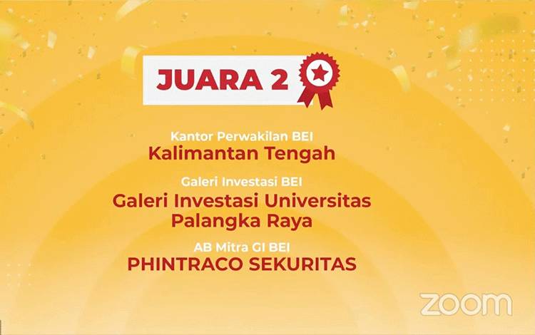 Penghargaan untuk Galeri Investasi Universitas Palangka Raya.