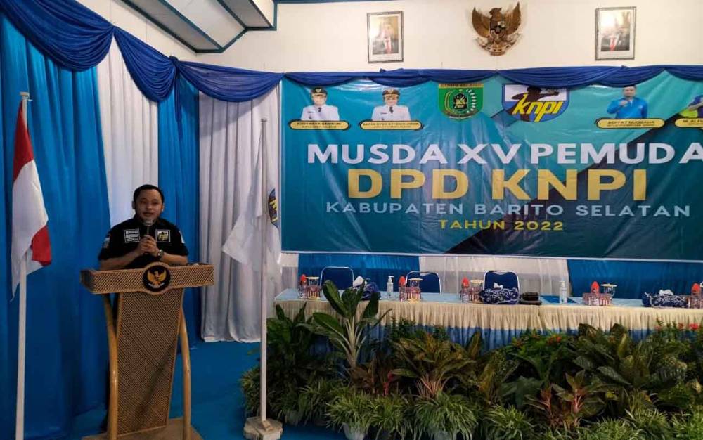 Ketua DPD KNPI Provinsi Kalteng, Muhammad Alfian Mawardi saat menghadiri Musda XV KNPI Barito Selatan, Minggu, 23 Januari 2022.
