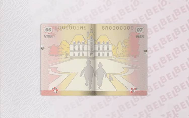 Ilustrasi tampilan paspor Belgia yang di dalamnya terdapat gambar seperti buku komik "Tintin". (YouTube/Kementerian Luar Negeri Belgia)