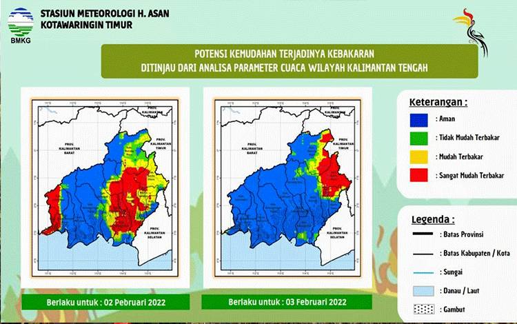 Peta kemudahan terjadinya kebakaran ditinjau dari parameter cuaca di Kalimantan.