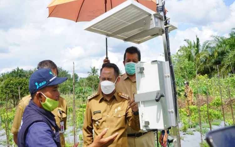Wali Kota Palangka Raya, Fairid Naparin meninjau penerapan sistem pertanian pintar di Kelurahan Sei Gohong, Kecamatan Bukit Batu