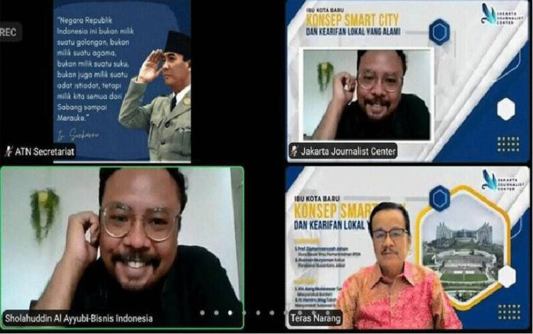 Tangkapan layar anggota DPD RI Agustin Teras Narang saat menjadi narasumber di diskusi Smart City dan kearifan lokal di IKN Nusantara yang digelar Jakarta Journalist Centre, Sabtu (26/2/2022). ANTARA/HO-Tim Teras Narang