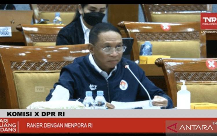 Tangkapan layar - Menteri Pemuda dan Olahraga Zainudin Amali memberikan paparan dalam rapat kerja bersama Komisi X DPR RI di Jakarta, Rabu (23/3/2022). (ANTARA/Shofi Ayudiana)
