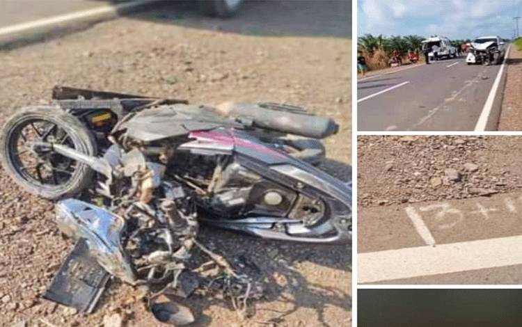 Kondisi sepeda motor Honda Vario usai terlibat kecelakaan di ruas Jalan Tahai-Basarang Wilayah Kabupaten Pulang Pisau.