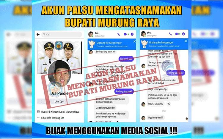 Akun Palsu mengatasnamakan Bupati Mura kini beredar di media sosial. Masyarakat diminta waspada.