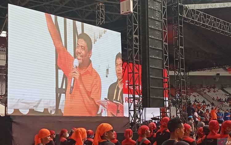 Presiden Partai Buruh Said Iqbal dalam kegiatan May Day Fiesta di Stadion Gelora Bung Karno, Senayan, Jakarta, Sabtu (14/5/2022)