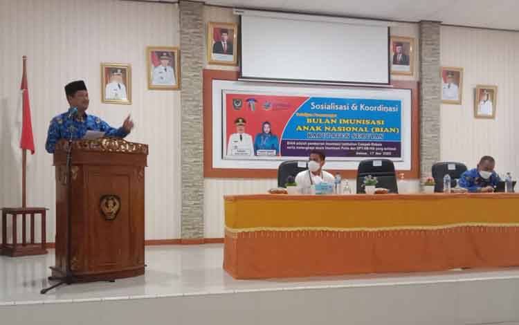 Sekda Seruyan Djainuddin Noor mewakili Bupati Seruyan menghadiri kegiatan Sosialisasi dan Koordinasi Bulan Imunisasi Anak Nasional Kabupaten Seruyan Tahun 2022
