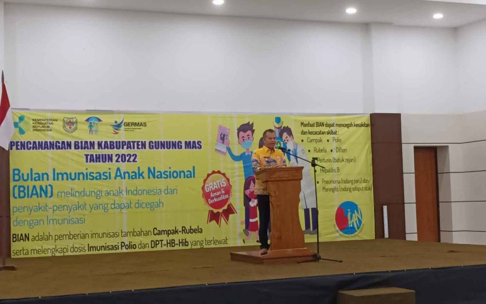 Bupati Gunung Mas hadiri kegiatan pencanangan Bulan Imunisasi Anak Nasional (BIAN) Kabupaten Gunung Mas tahun 2022 pada Kamis, 19 Mei 2022