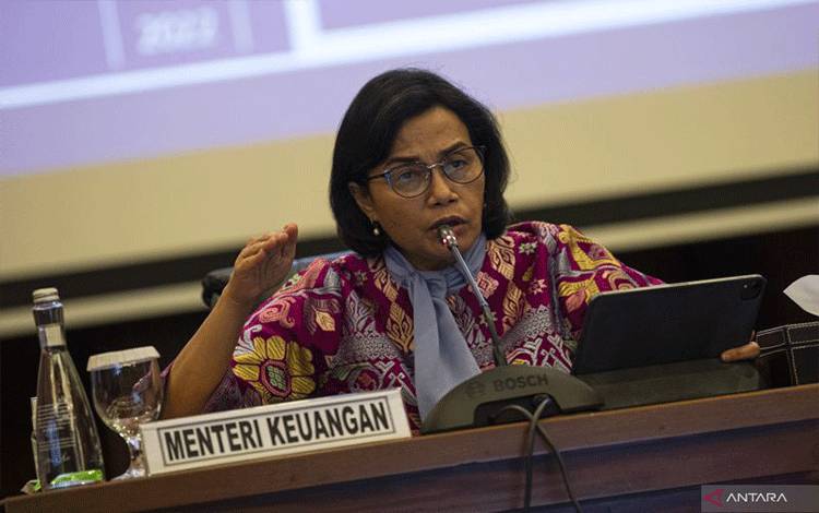 Menteri Keuangan Sri Mulyani menyampaikan keterangan pers APBN KITA di kantor Kemenkeu, Jakarta, Senin (23/5/2022). ANTARA FOTO/Sigid Kurniawan/rwa (ANTARA FOTO/SIGID KURNIAWAN)