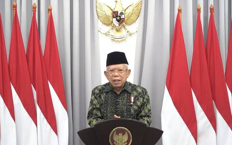 Tangkapan layar Wakil Presiden RI Ma'ruf Amin menyampaikan ucapan Selamat Tahun Baru Islam 1444 H secara daring, yang dipantau di Jakarta, Sabtu (30/7/2022). ANTARA/HO-Rangga Pandu Asmara Jingga