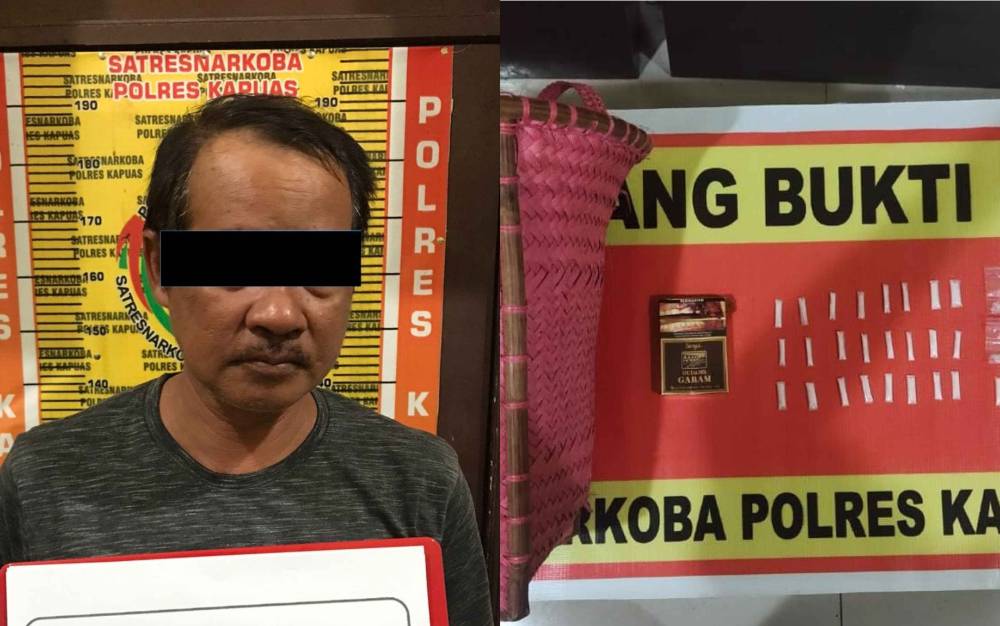 Terduga pelaku kasus sabu dan barang bukti diamankan Satresnarkoba Polres Kapuas. (FOTO: POLRES KAPUAS)