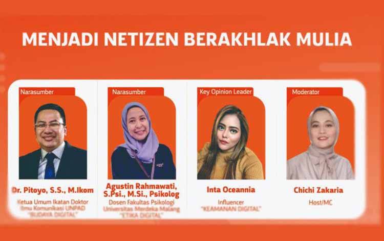 Para pembicara dan moderator webinar "Indonesia Makin Cakap Digital" yang digelar Kementerian Komunikasi dan Informatika untuk komunitas digital di wilayah Bali - Nusa Tenggara, Jumat malam (26/8/2022). (ANTARA/Siberkreasi)
