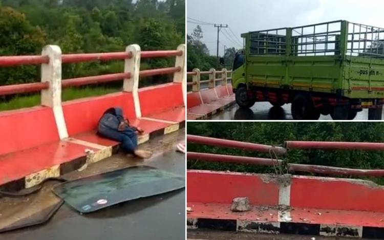 Tangkapan layar kondisi mobil dan sopir usai menabrak pembatas jembatan layang Kotawaringin Lama - Pangkalan Bun, Selasa, 30 Agustus 2022.