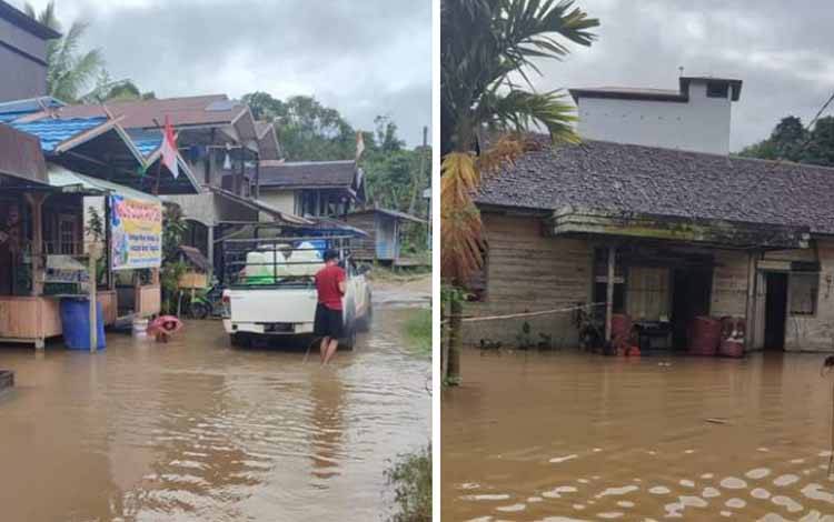 Kondisi banjir di wilayah Tumbang Kajamei ibukota Kecamatan Bukit Raya, Kabupaten Katingan