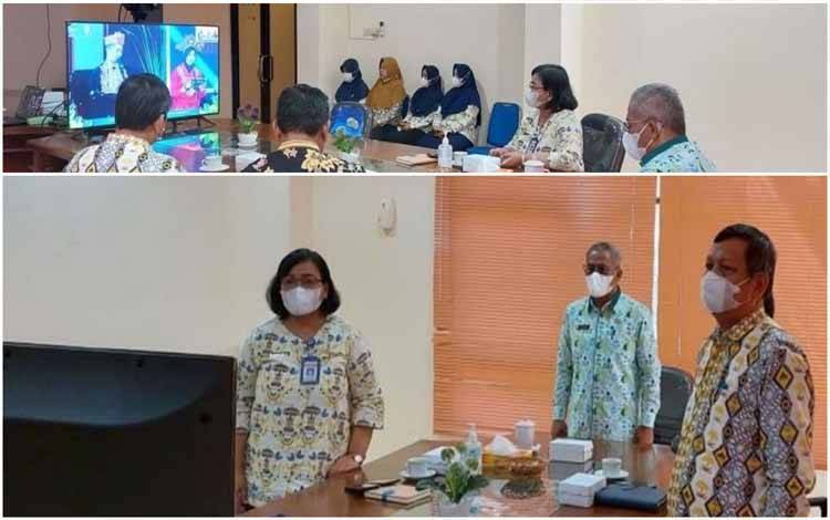 Sekda Kobar Suyanto didampingi dinas terkait saat mengikuti secara virtual Rakernas Akutansi dan Pelaporan Pemerintah 2022