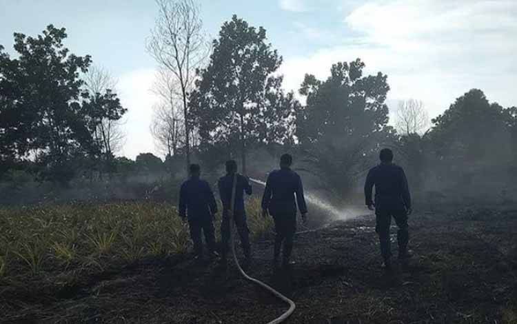 Sejumlah petugas pemadam kebakaran saat berupa memadamkan api yang membakar lahan di salah satu daerah di Kotim beberapa waktu lalu. (FOTO: HAMIM)