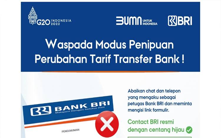 Pemberitahuan waspada penipun dari Bank BRI melalu aplikasi Mobile Banking. (FOTO: HENDRI)