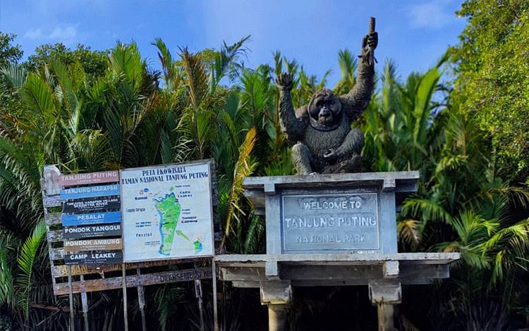 Patung Orangutan dimuara Sei Sekonyer, Kecamatan Kumai. (FOTO : DANANG)