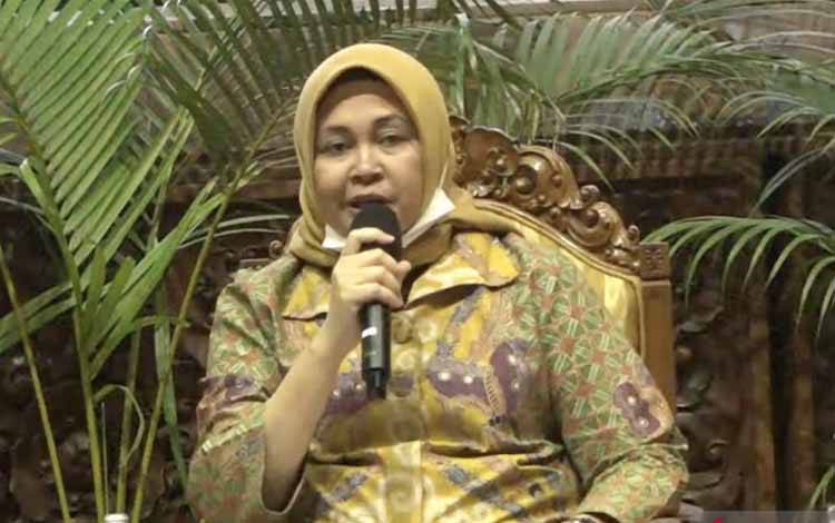 Dirjen PDASRH KLHK Dyah Murtiningsih dalam acara Refleksi Akhir Tahun 2022 KLHK di Jakarta, Kamis (29/12/2022) (ANTARA/Prisca Triferna)